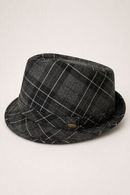 Scala Classic Black Plaid Fedora Hat | Size Large | Gray Windowpane | Unisex